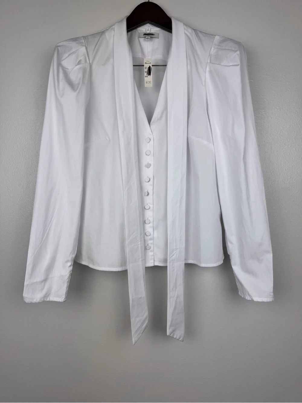 Madewell V-Neck Cotton Button Front Removeable Necktie Top White Size S NWT